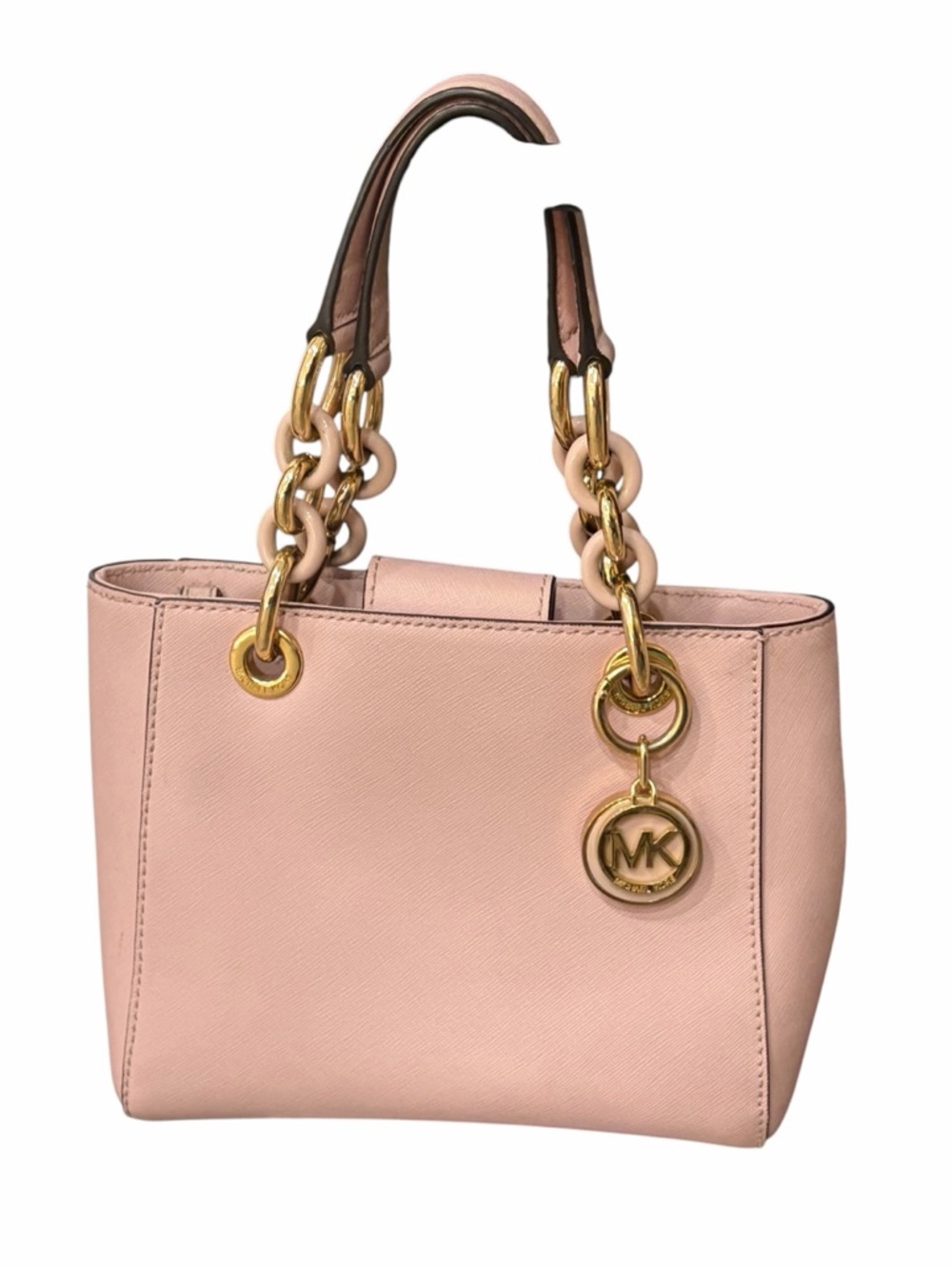 Michael Kors Pink Saffiano Cynthia Mini Leather Tote Bag with Gold Hardware